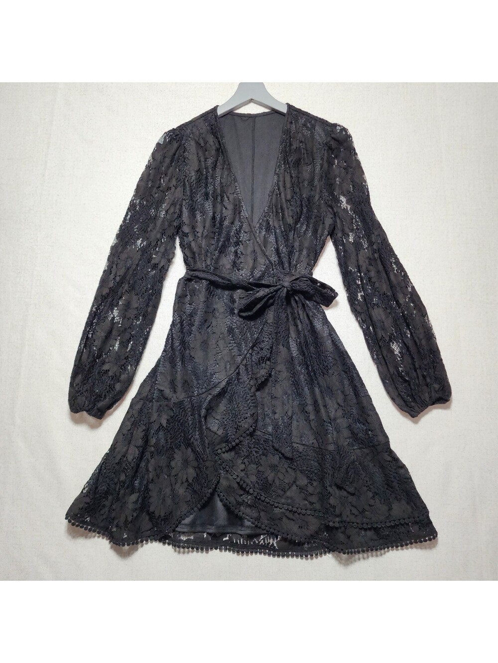 Witchy Goth Whimsigoth Med Black Floral Lace Wrap Dress